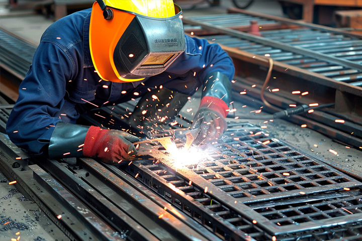 Professional welding process for industrial steel grating production
